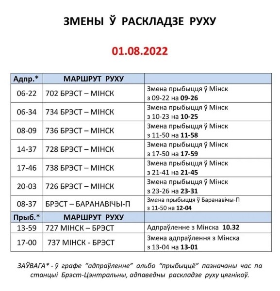 И снова меняется расписание движения поездов по станции Брест-Центральный