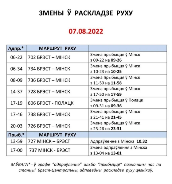 И снова меняется расписание движения поездов по станции Брест-Центральный