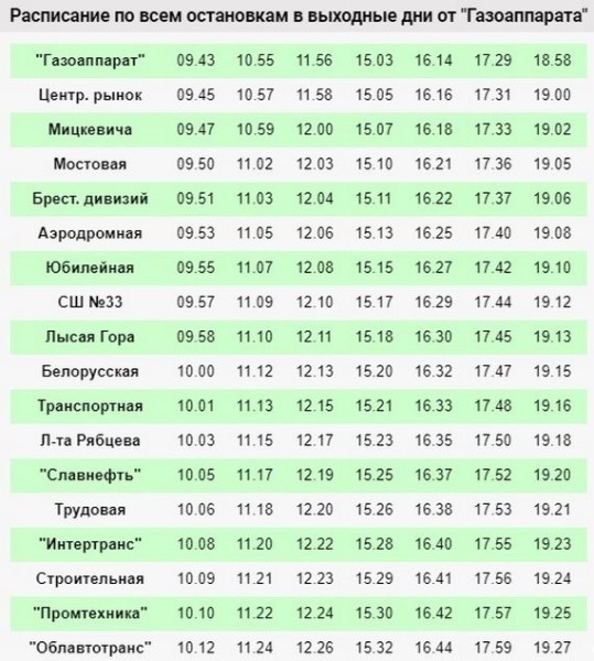 Расписание движения автобусов по маршруту № 49 в Бресте