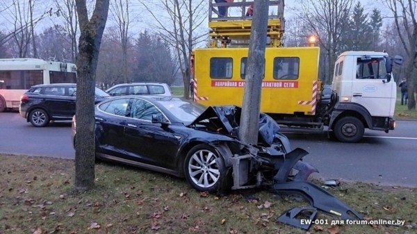 В Беларуси Tesla влетела в столб