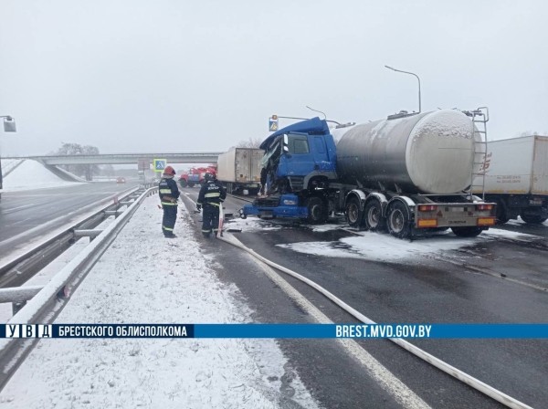 На трассе на М1 недалеко от Бреста столкнулись два грузовика